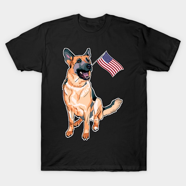 American Flag German Shepherd Dog Love T-Shirt by AdrianBalatee